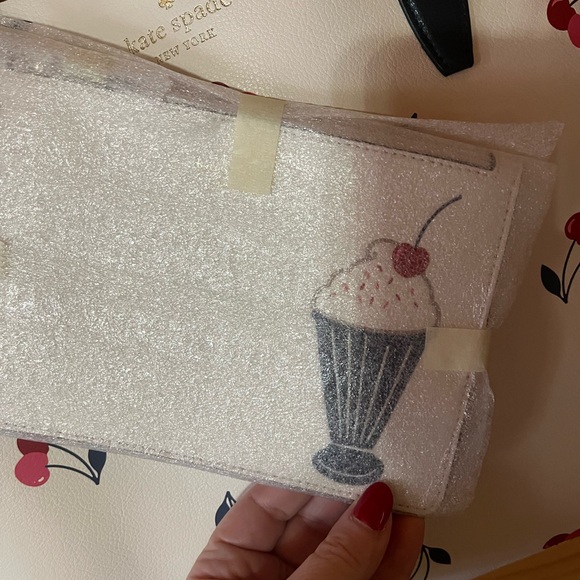 Kate Spade Cream Tote with Cherry Print, Reversible, Ice Cream Sundae Wristlet - Picture 4 of 11